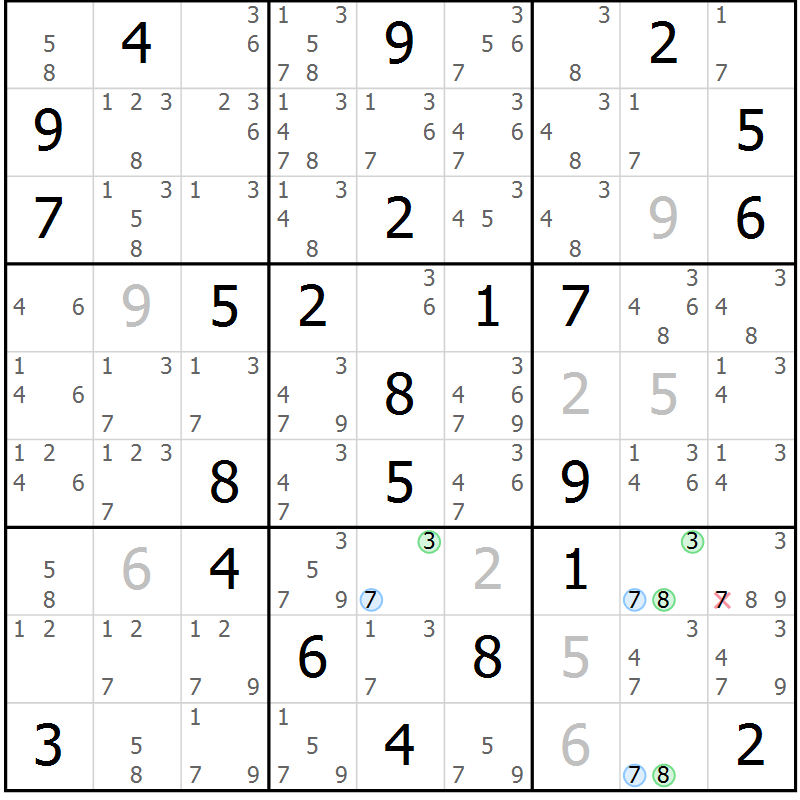 Position des candidats pour la solution de la Gr 29 page 32 du magazine de sudoku Maestro n° 102