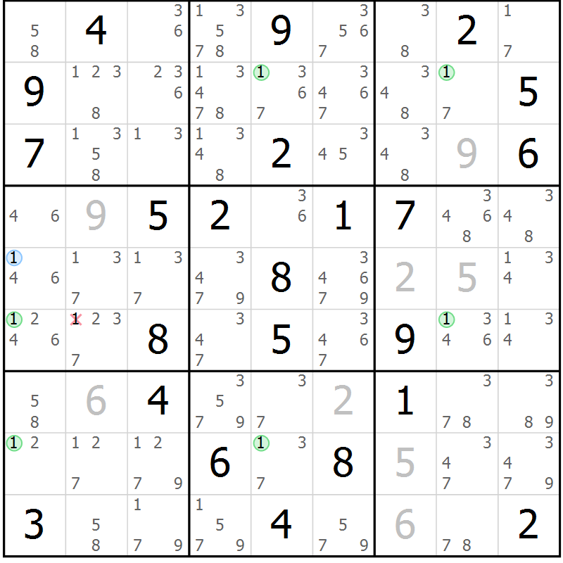 Position des candidats pour la solution de la Gr 29 page 32 du magazine de sudoku Maestro n° 102