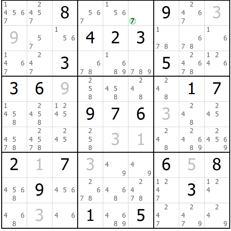 Position des candidats pour la solution de la Gr 3 page 6 du magazine de sudoku Maestro n° 102