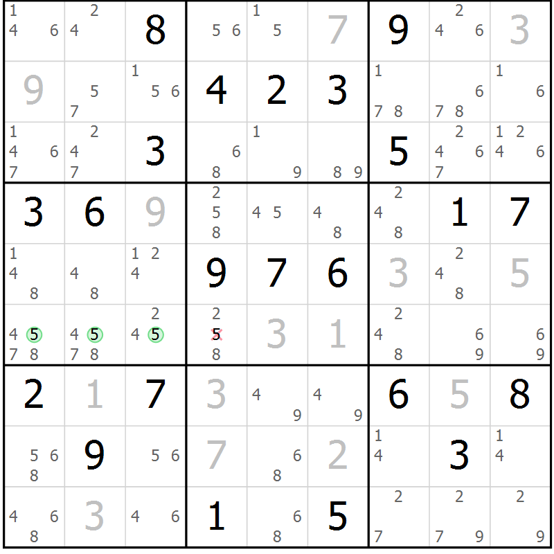 Position des candidats pour la solution de la Gr 3 page 6 du magazine de sudoku Maestro n° 102