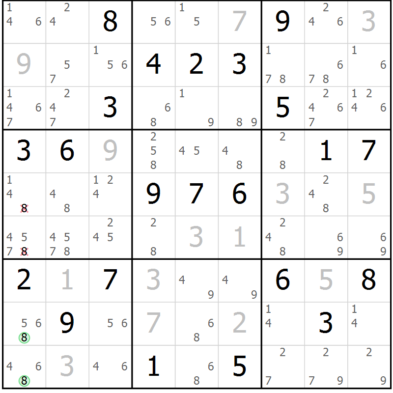 Position des candidats pour la solution de la Gr 3 page 6 du magazine de sudoku Maestro n° 102