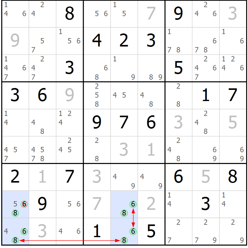 Position des candidats pour la solution de la Gr 3 page 6 du magazine de sudoku Maestro n° 102