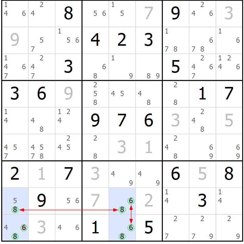 Position des candidats pour la solution de la Gr 3 page 6 du magazine de sudoku Maestro n° 102