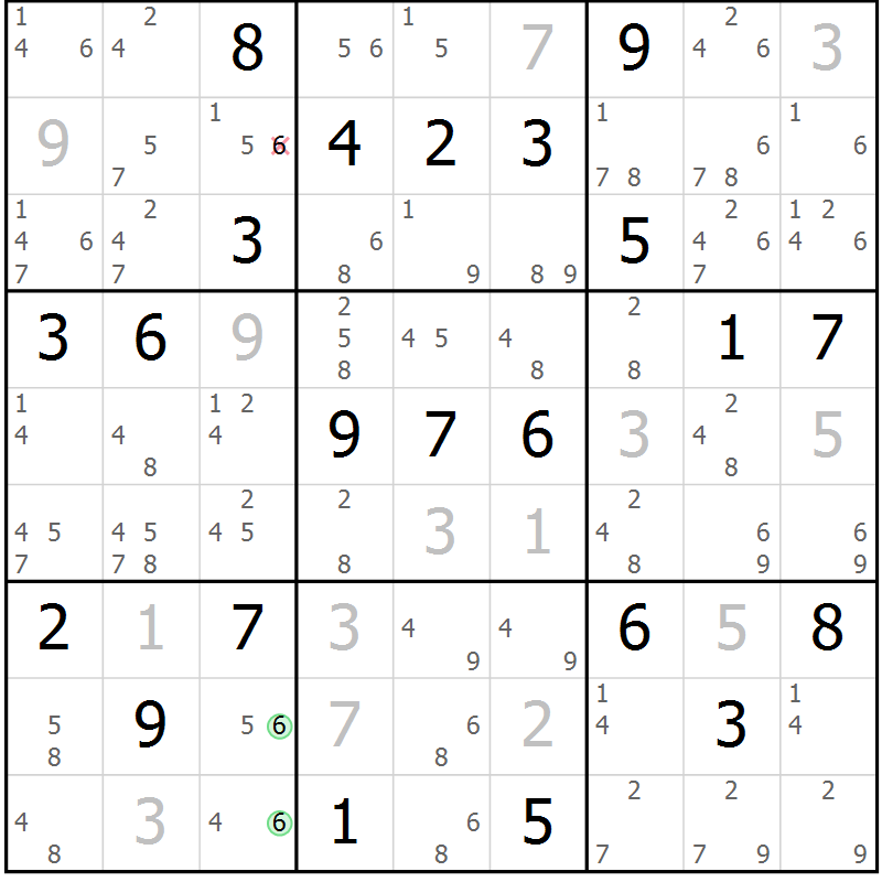Position des candidats pour la solution de la Gr 3 page 6 du magazine de sudoku Maestro n° 102