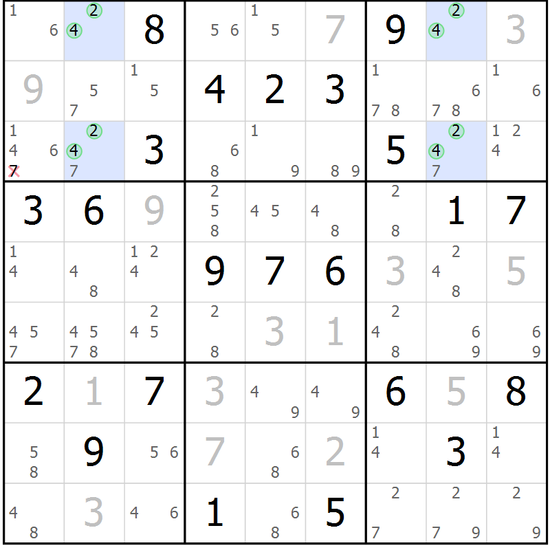 Position des candidats pour la solution de la Gr 3 page 6 du magazine de sudoku Maestro n° 102