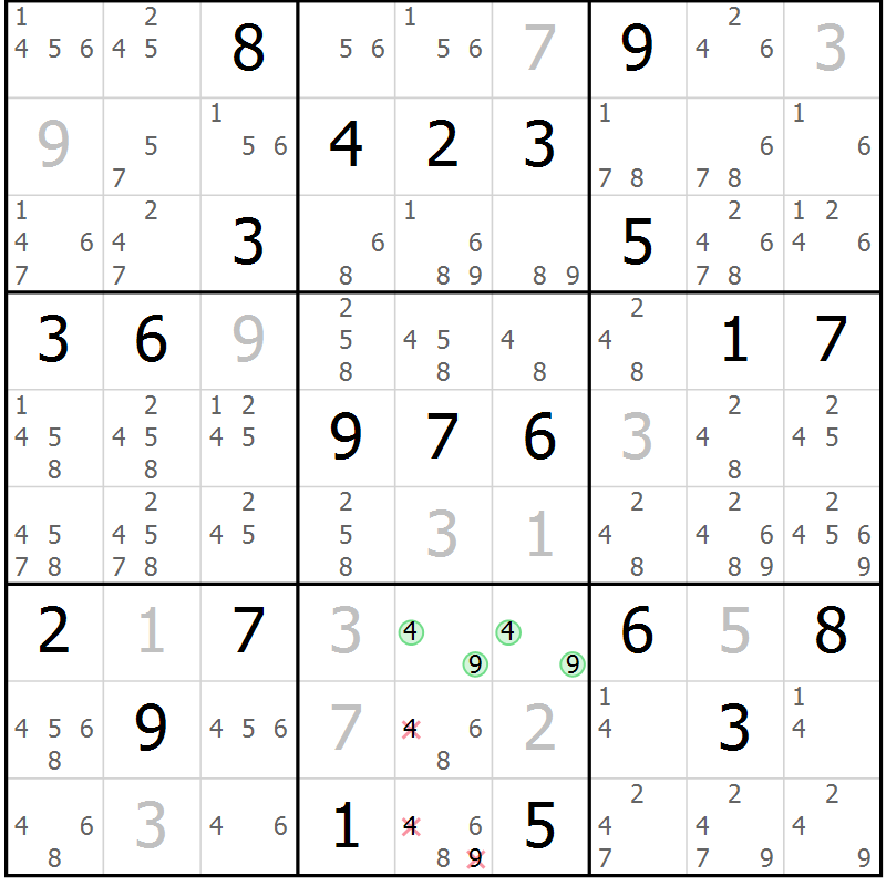 Position des candidats pour la solution de la Gr 3 page 6 du magazine de sudoku Maestro n° 102