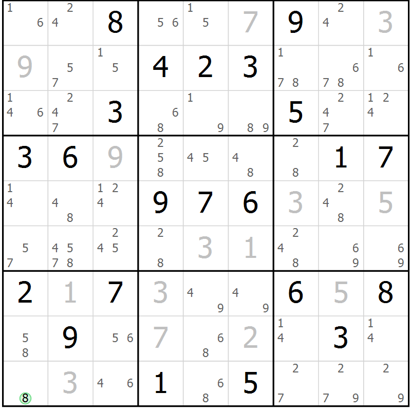 Position des candidats pour la solution de la Gr 3 page 6 du magazine de sudoku Maestro n° 102