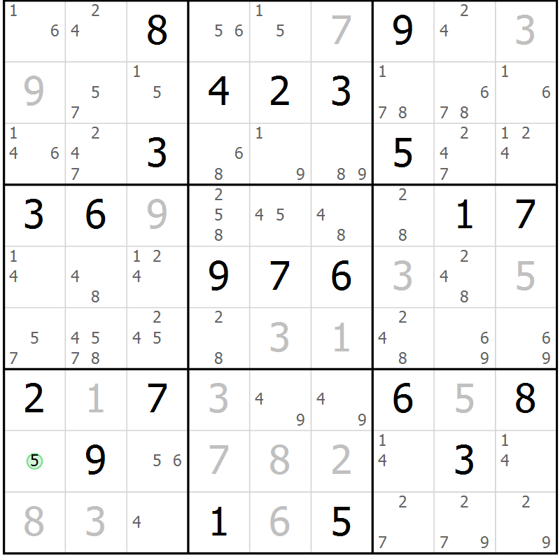 Position des candidats pour la solution de la Gr 3 page 6 du magazine de sudoku Maestro n° 102