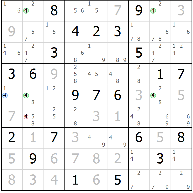 Position des candidats pour la solution de la Gr 3 page 6 du magazine de sudoku Maestro n° 102