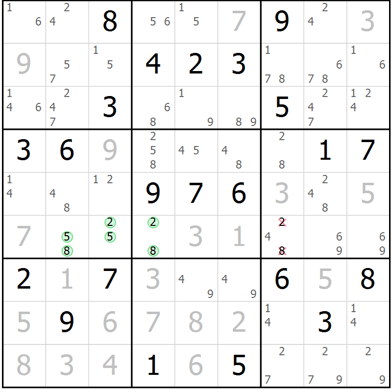 Position des candidats pour la solution de la Gr 3 page 6 du magazine de sudoku Maestro n° 102