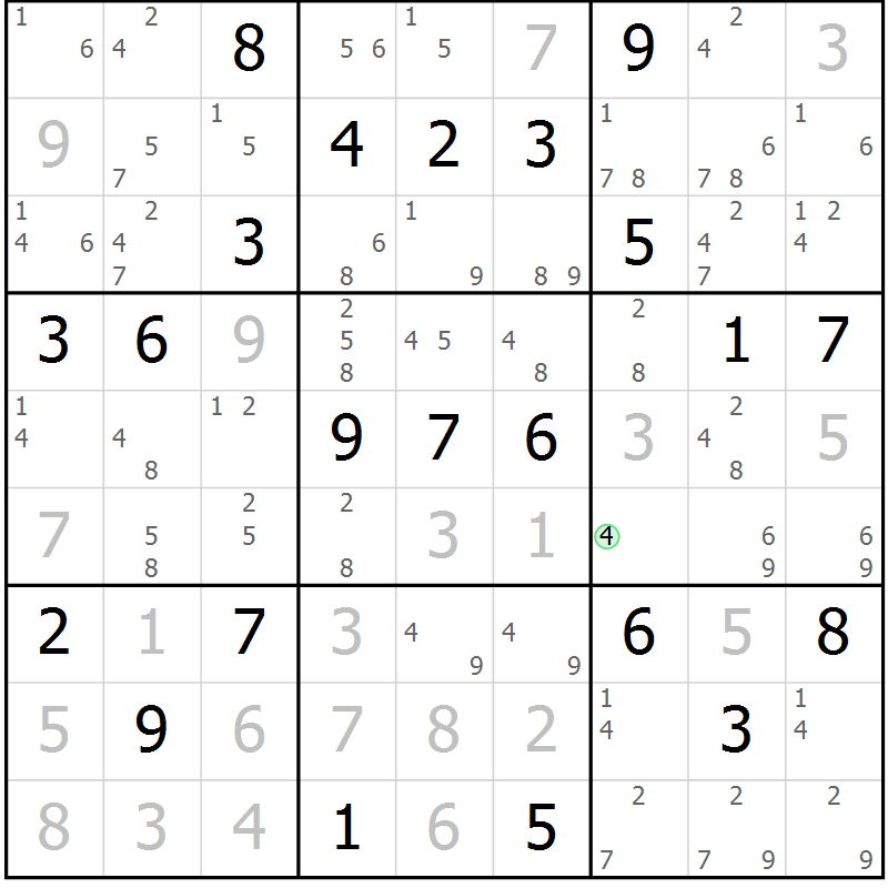 Position des candidats pour la solution de la Gr 3 page 6 du magazine de sudoku Maestro n° 102