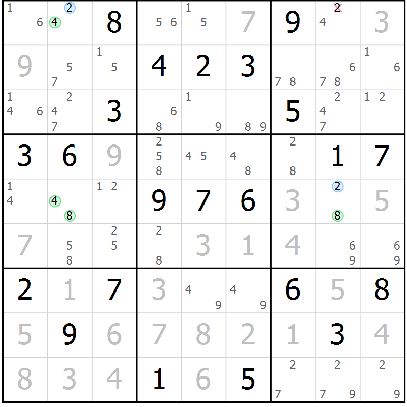 Position des candidats pour la solution de la Gr 3 page 6 du magazine de sudoku Maestro n° 102
