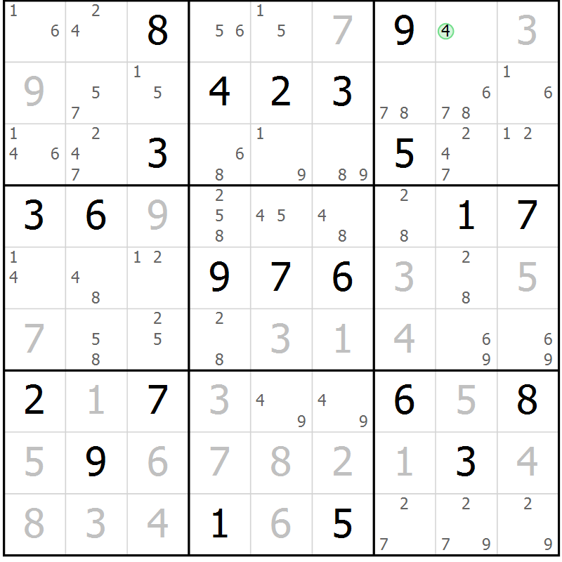 Position des candidats pour la solution de la Gr 3 page 6 du magazine de sudoku Maestro n° 102