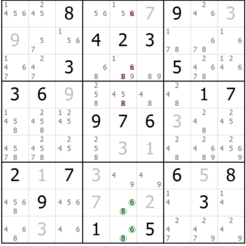Position des candidats pour la solution de la Gr 3 page 6 du magazine de sudoku Maestro n° 102