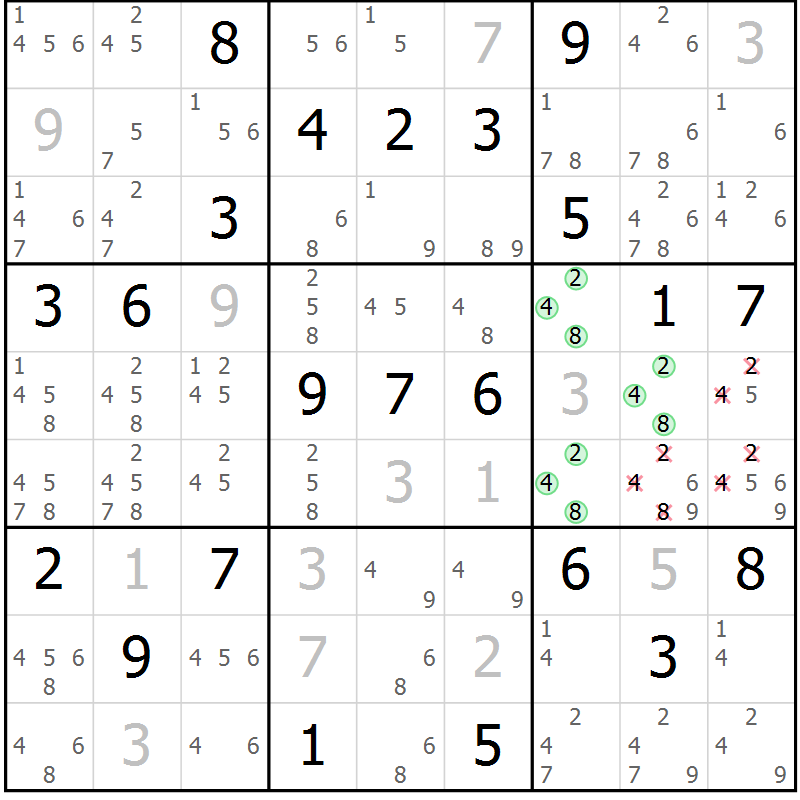 Position des candidats pour la solution de la Gr 3 page 6 du magazine de sudoku Maestro n° 102