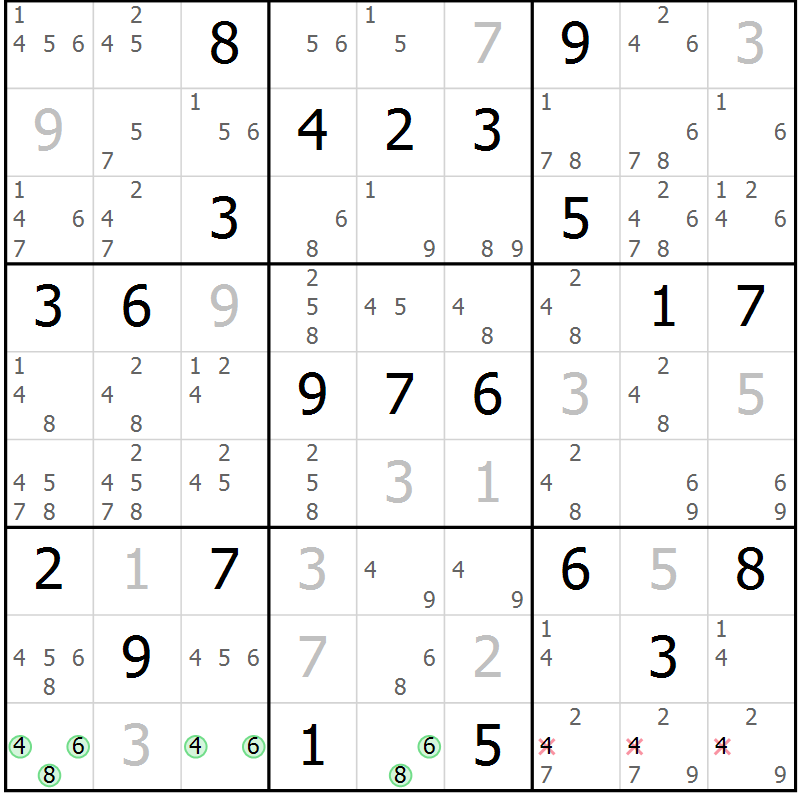 Position des candidats pour la solution de la Gr 3 page 6 du magazine de sudoku Maestro n° 102