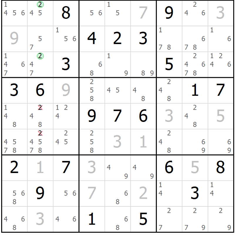 Position des candidats pour la solution de la Gr 3 page 6 du magazine de sudoku Maestro n° 102