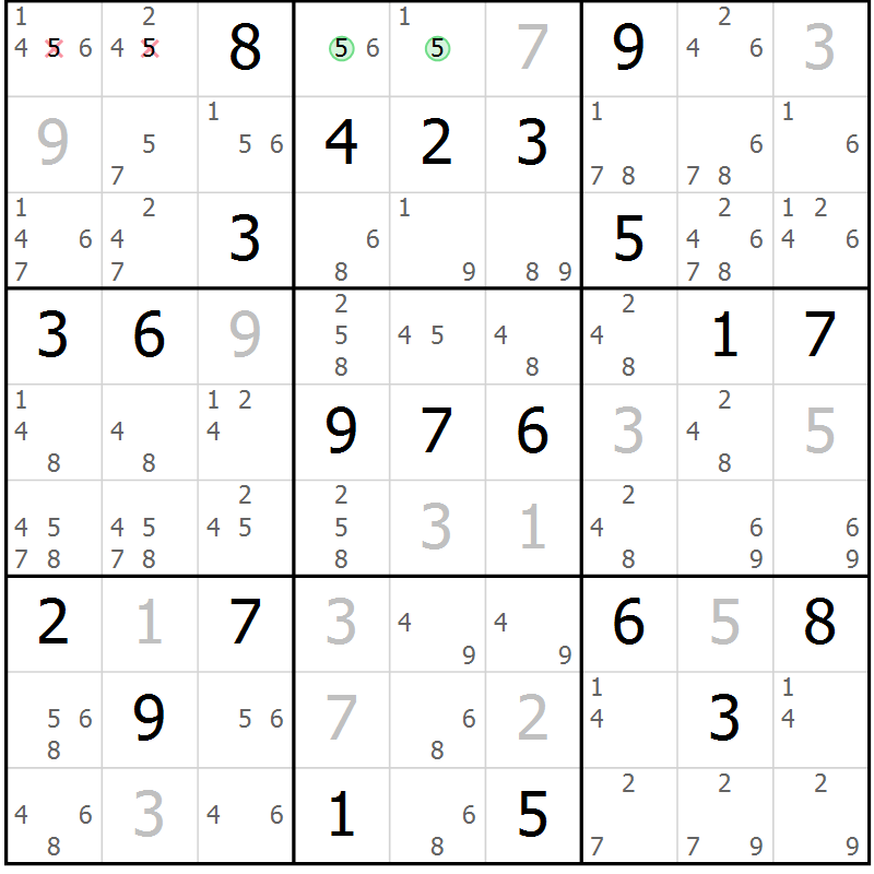 Position des candidats pour la solution de la Gr 3 page 6 du magazine de sudoku Maestro n° 102