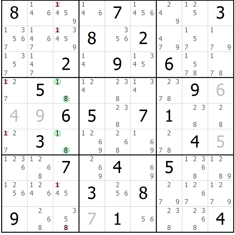 Position des candidats pour la solution de la Gr 30 page 33 du magazine de sudoku Maestro n° 102