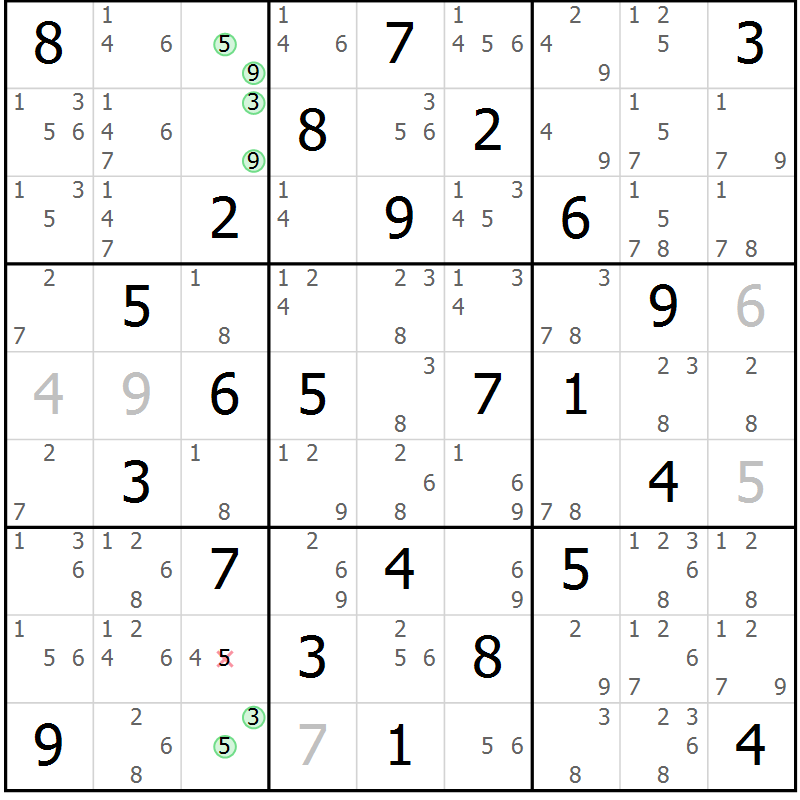 Position des candidats pour la solution de la Gr 30 page 33 du magazine de sudoku Maestro n° 102