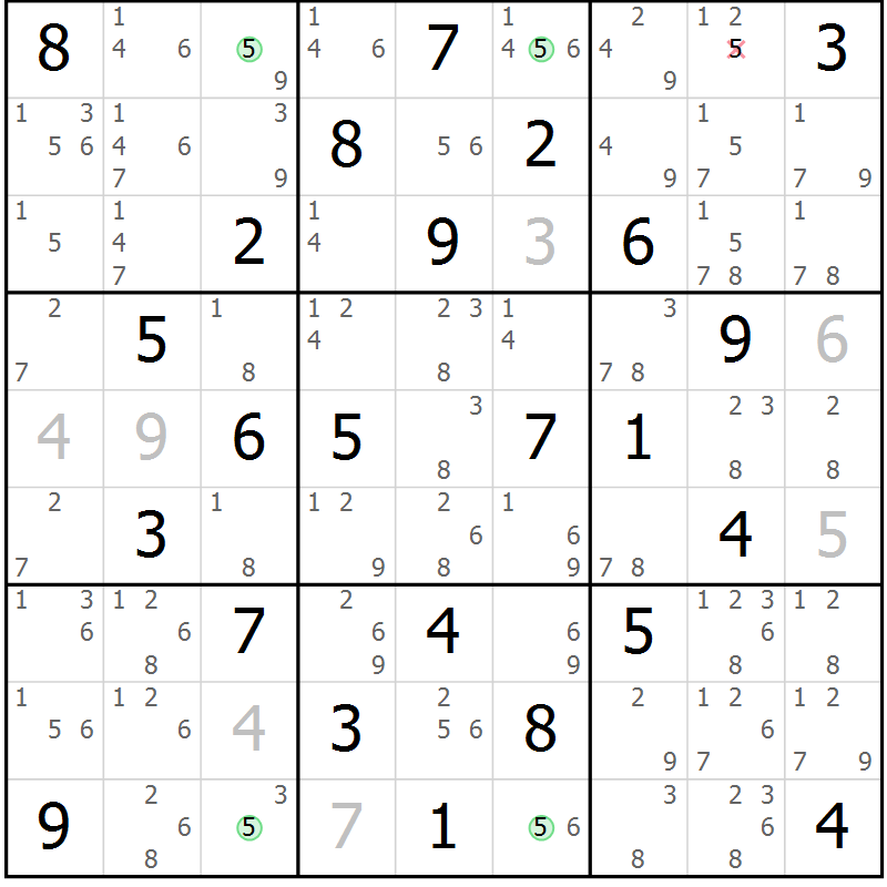 Position des candidats pour la solution de la Gr 30 page 33 du magazine de sudoku Maestro n° 102