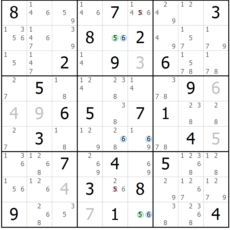 Position des candidats pour la solution de la Gr 30 page 33 du magazine de sudoku Maestro n° 102