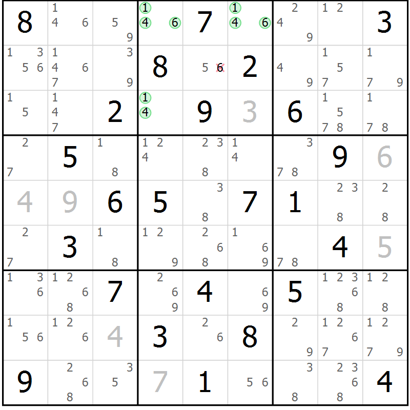 Position des candidats pour la solution de la Gr 30 page 33 du magazine de sudoku Maestro n° 102