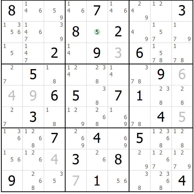 Position des candidats pour la solution de la Gr 30 page 33 du magazine de sudoku Maestro n° 102