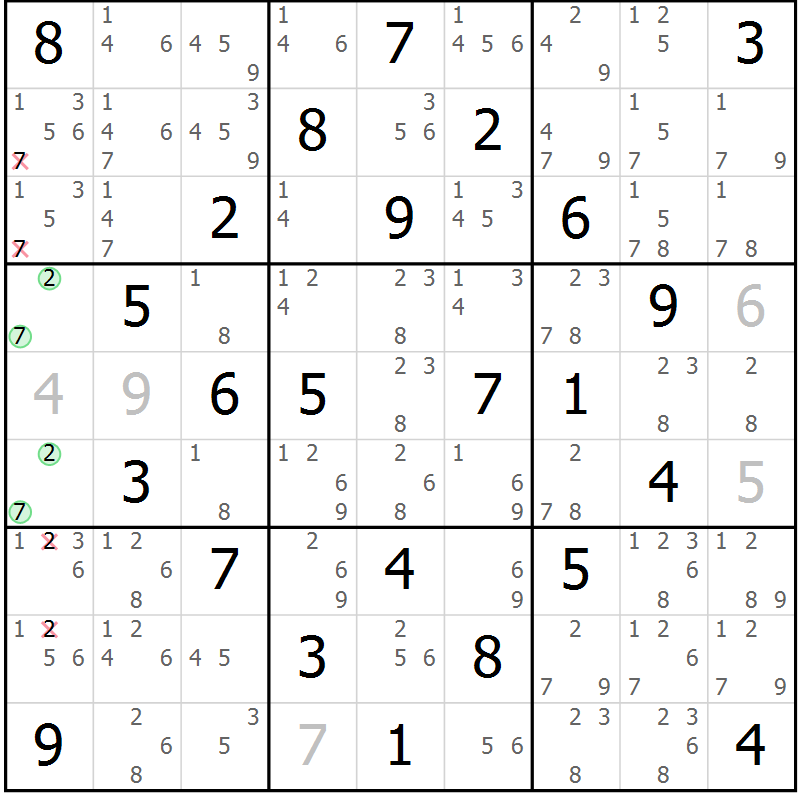 Position des candidats pour la solution de la Gr 30 page 33 du magazine de sudoku Maestro n° 102