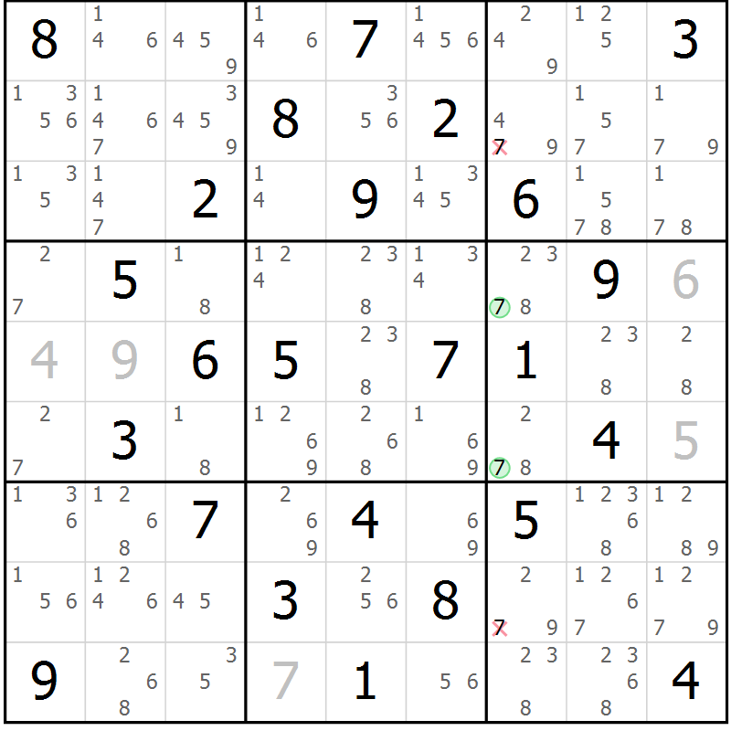 Position des candidats pour la solution de la Gr 30 page 33 du magazine de sudoku Maestro n° 102