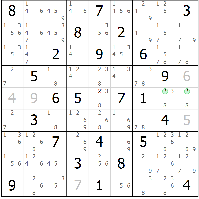 Position des candidats pour la solution de la Gr 30 page 33 du magazine de sudoku Maestro n° 102