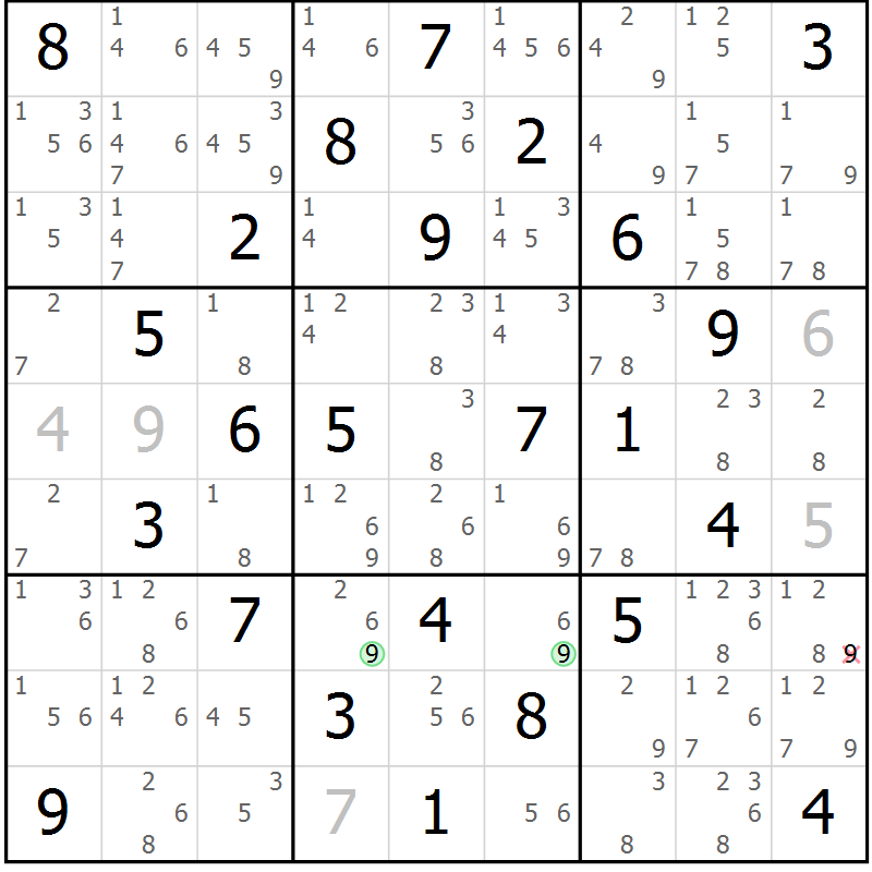 Position des candidats pour la solution de la Gr 30 page 33 du magazine de sudoku Maestro n° 102