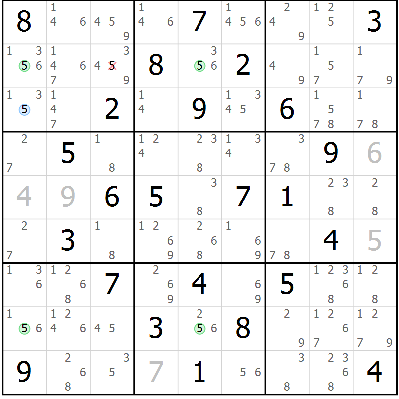 Position des candidats pour la solution de la Gr 30 page 33 du magazine de sudoku Maestro n° 102