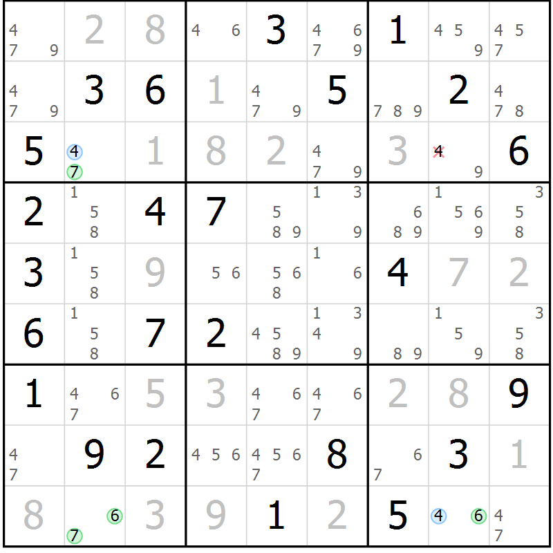 Position des candidats pour la solution de la Gr 31 page 34 du magazine de sudoku Maestro n° 102