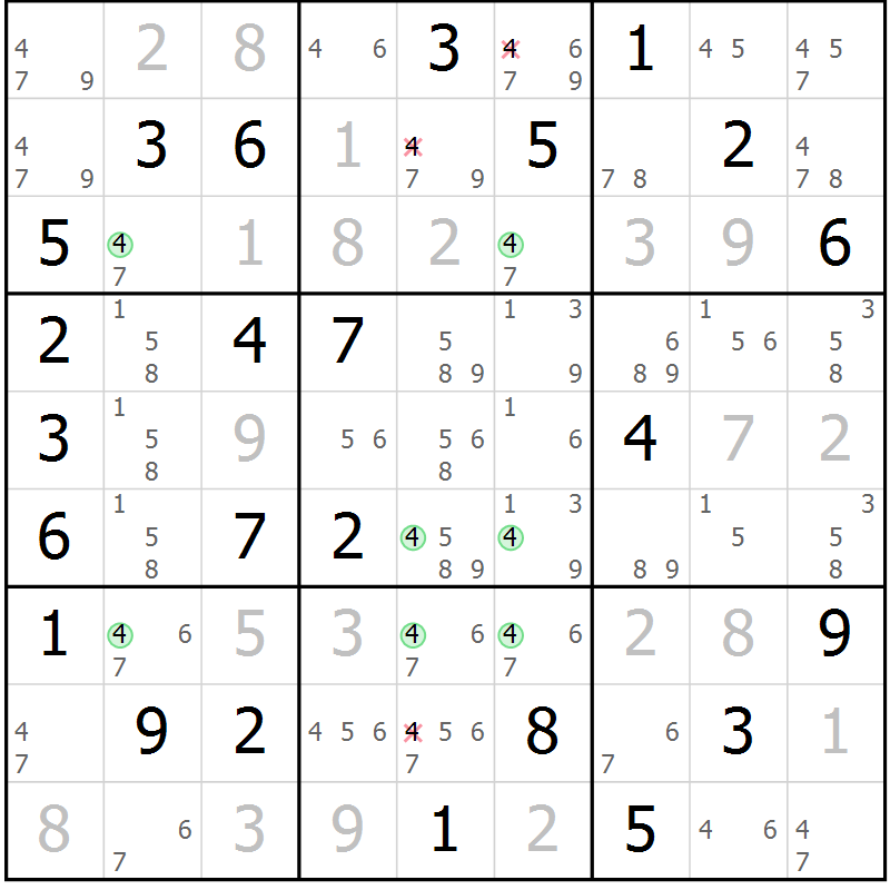 Position des candidats pour la solution de la Gr 31 page 34 du magazine de sudoku Maestro n° 102