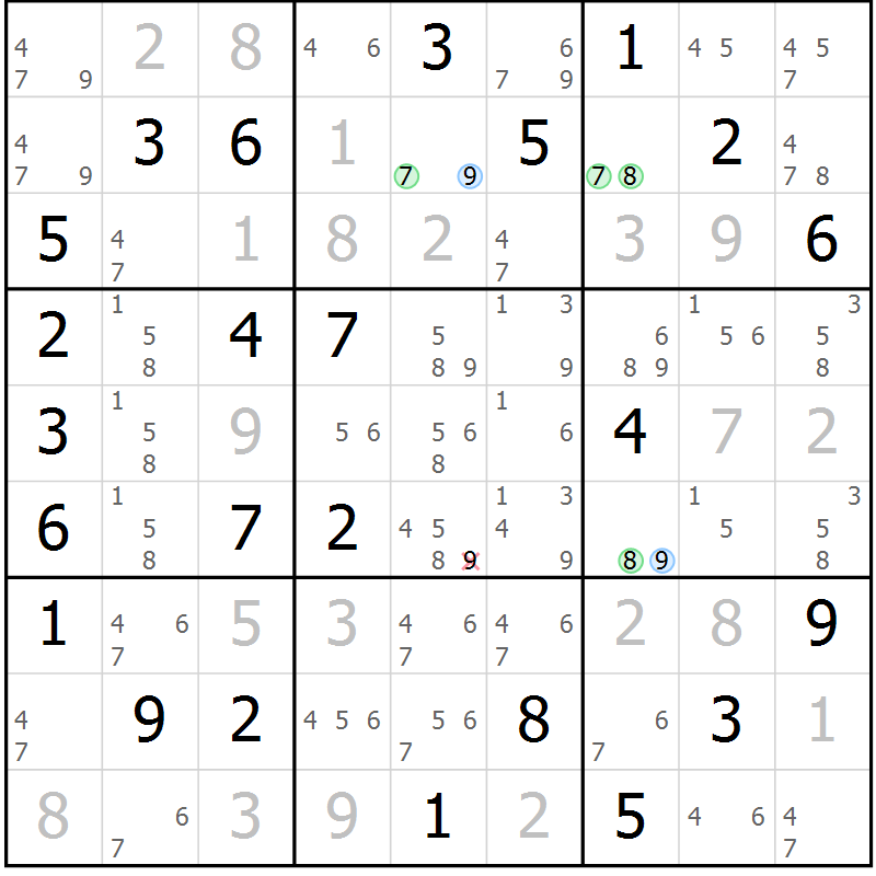Position des candidats pour la solution de la Gr 31 page 34 du magazine de sudoku Maestro n° 102