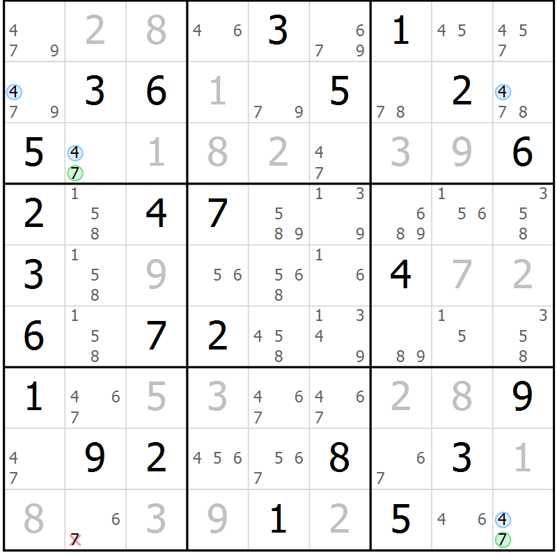 Position des candidats pour la solution de la Gr 31 page 34 du magazine de sudoku Maestro n° 102