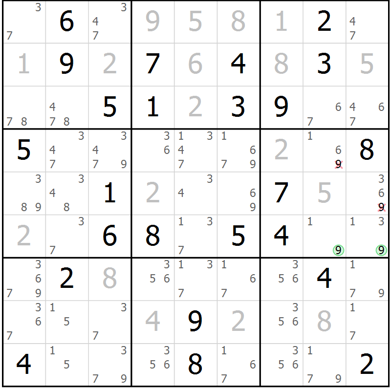 Position des candidats pour la solution de la Gr 32 page 35 du magazine de sudoku Maestro n° 102