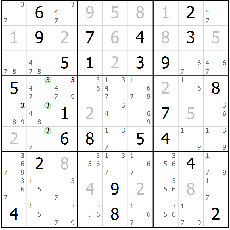 Position des candidats pour la solution de la Gr 32 page 35 du magazine de sudoku Maestro n° 102