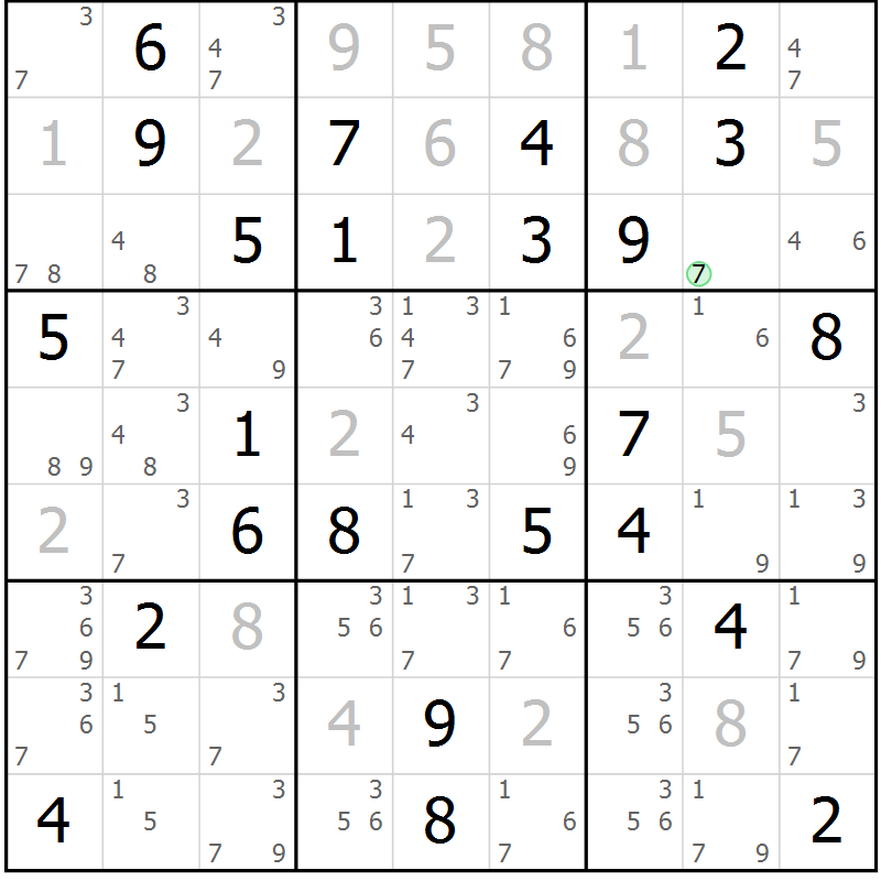 Position des candidats pour la solution de la Gr 32 page 35 du magazine de sudoku Maestro n° 102