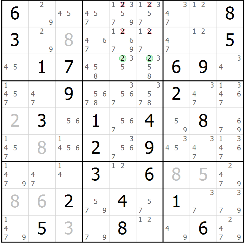 Position des candidats pour la solution de la Gr 33 page 36 du magazine de sudoku Maestro n° 102