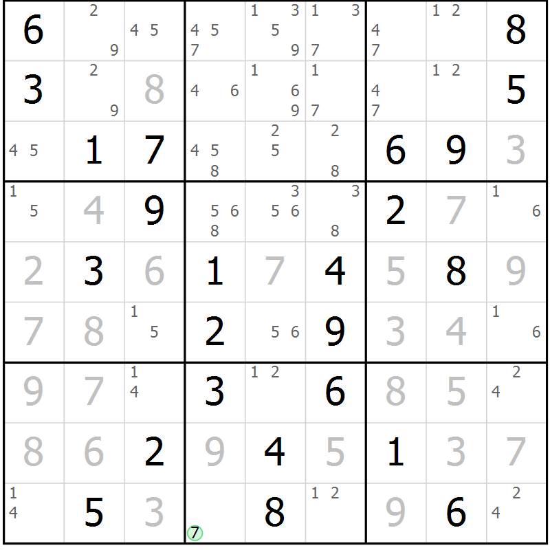 Position des candidats pour la solution de la Gr 33 page 36 du magazine de sudoku Maestro n° 102