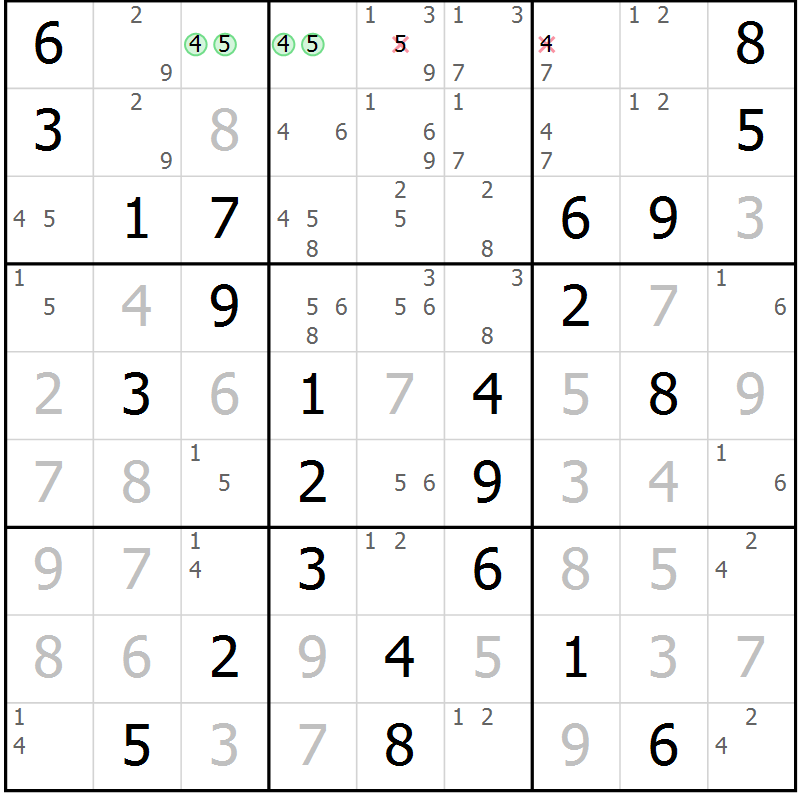 Position des candidats pour la solution de la Gr 33 page 36 du magazine de sudoku Maestro n° 102