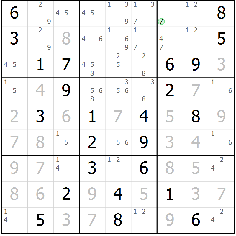Position des candidats pour la solution de la Gr 33 page 36 du magazine de sudoku Maestro n° 102