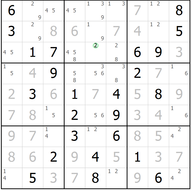 Position des candidats pour la solution de la Gr 33 page 36 du magazine de sudoku Maestro n° 102