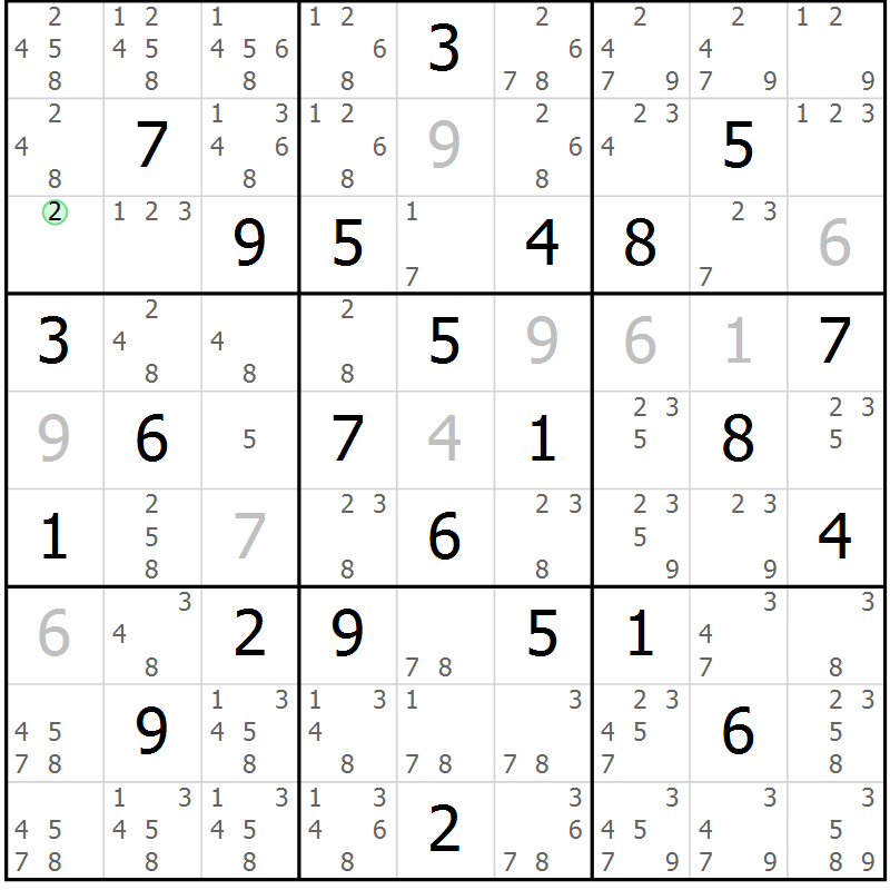 Position des candidats pour la solution de la Gr 34 page 37 du magazine de sudoku Maestro n° 102