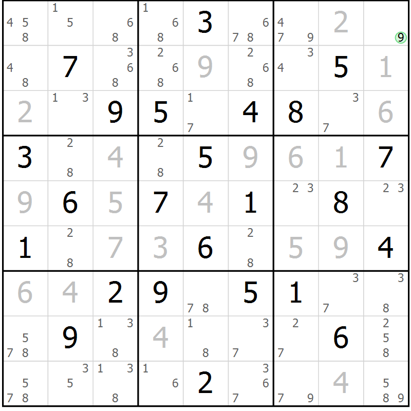 Position des candidats pour la solution de la Gr 34 page 37 du magazine de sudoku Maestro n° 102