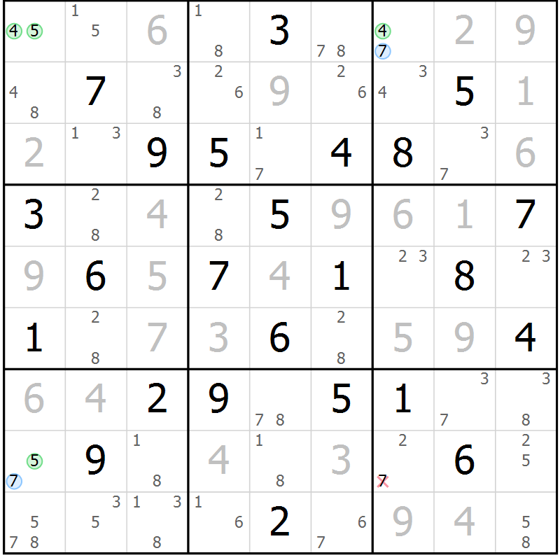 Position des candidats pour la solution de la Gr 34 page 37 du magazine de sudoku Maestro n° 102