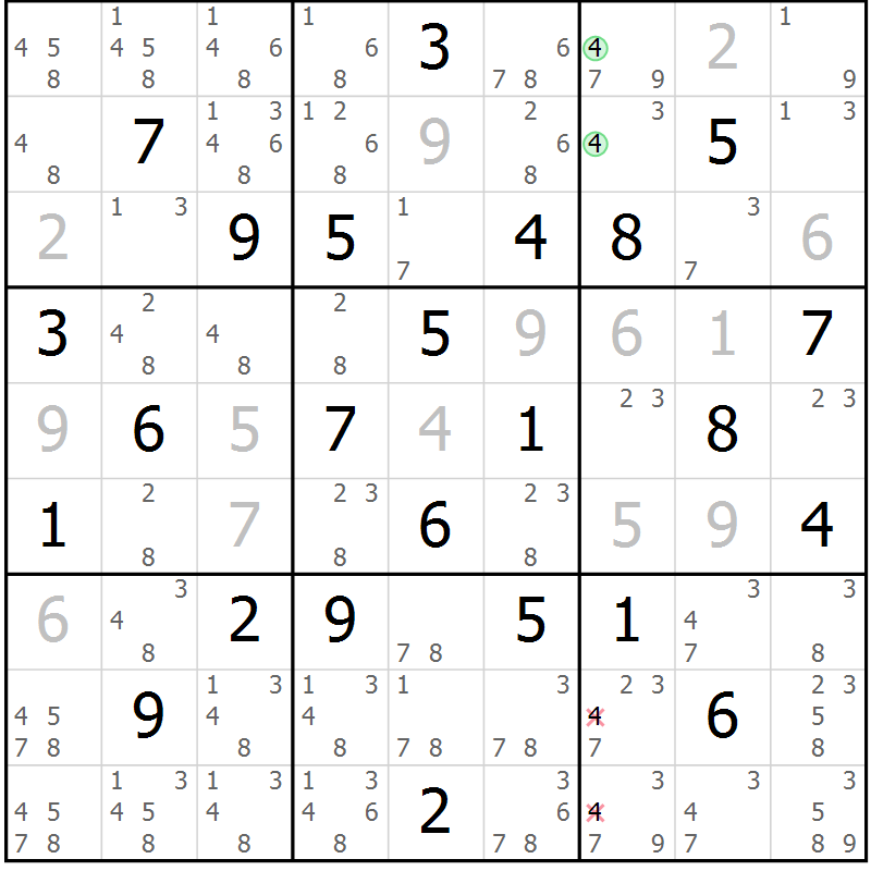 Position des candidats pour la solution de la Gr 34 page 37 du magazine de sudoku Maestro n° 102