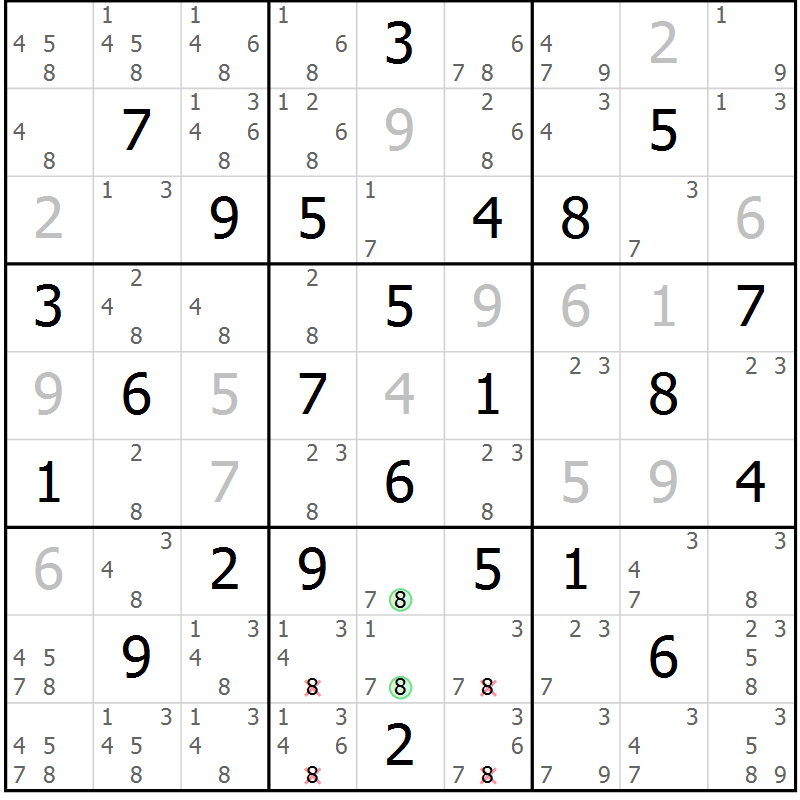 Position des candidats pour la solution de la Gr 34 page 37 du magazine de sudoku Maestro n° 102
